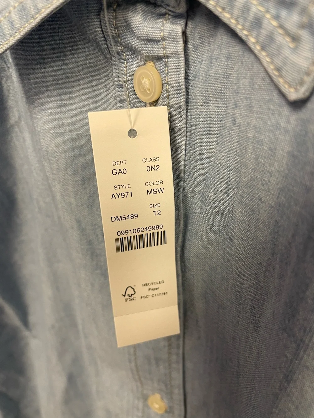 J.Crew Relaxed-Fit Chambray Button Down Shirt NWT Size 2 Tall 100% Cotton